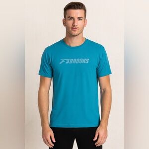 Brooks Logo Blue Super Soft Retro 100% Cotton Tee Size L